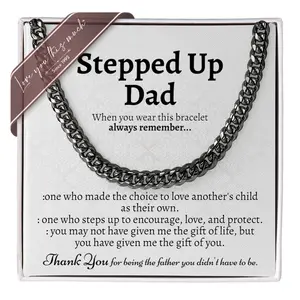 Stepped Up Dad Classic 5mm Cuban Necklace | Waterproof & Sweatproof - 316L Surgical Steel - 22" Length - Luxury Gift Box Included - Lifetime NO FADE Guarantee - Gift for Stepdad