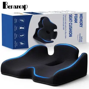Benazcap Ergonomic Memory Foam Seat Cushion - Non-Slip & Pressure Relief for Sciatica & Tailbone Pain-Firm Coccyx Pad for Long Sitting,Posture Chair-Adjustable Height & Portable Design-Ideal Gift for Friends & Bosses