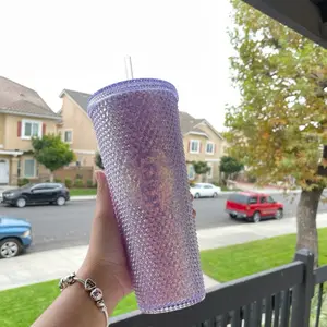 Starbucks China Purple Glitter Studded 24oz Straw Cup Tumbler Water Bottles Mug