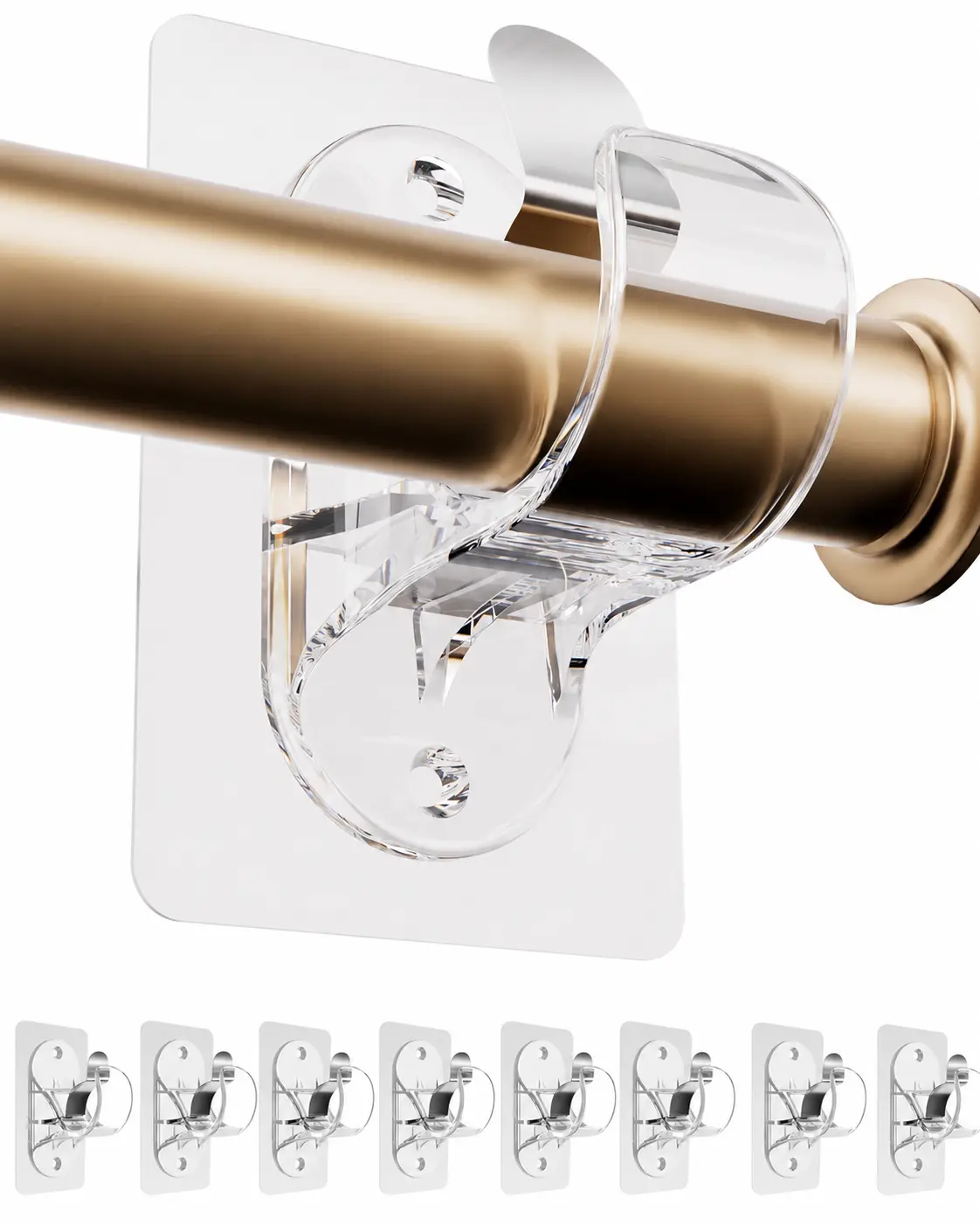 Antimbee 8 PCS Transparent Curtain Rod Bracket, No Drilling Adhesive Curtain Rod Holders for Max 1.3in Rods, 18lbs Load Capacity Hangers for Bathroom, Living Room, Kitchen,
