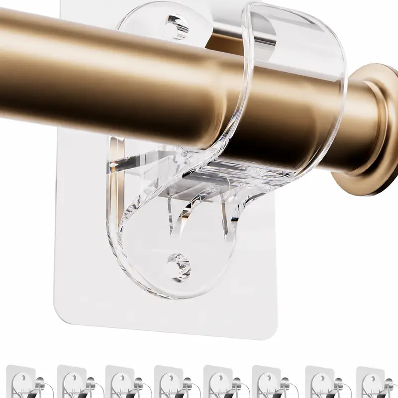Antimbee 8-Pack Adhesive Curtain Rod Brackets - Silicone+Plastic, 1-Second Installation, No-Drill Damage-Free Holders for 1.3" Max Rod, 18lb Heavy-Duty, Durable Dustproof Renter-Friendly Apartment Bathroom Accessory