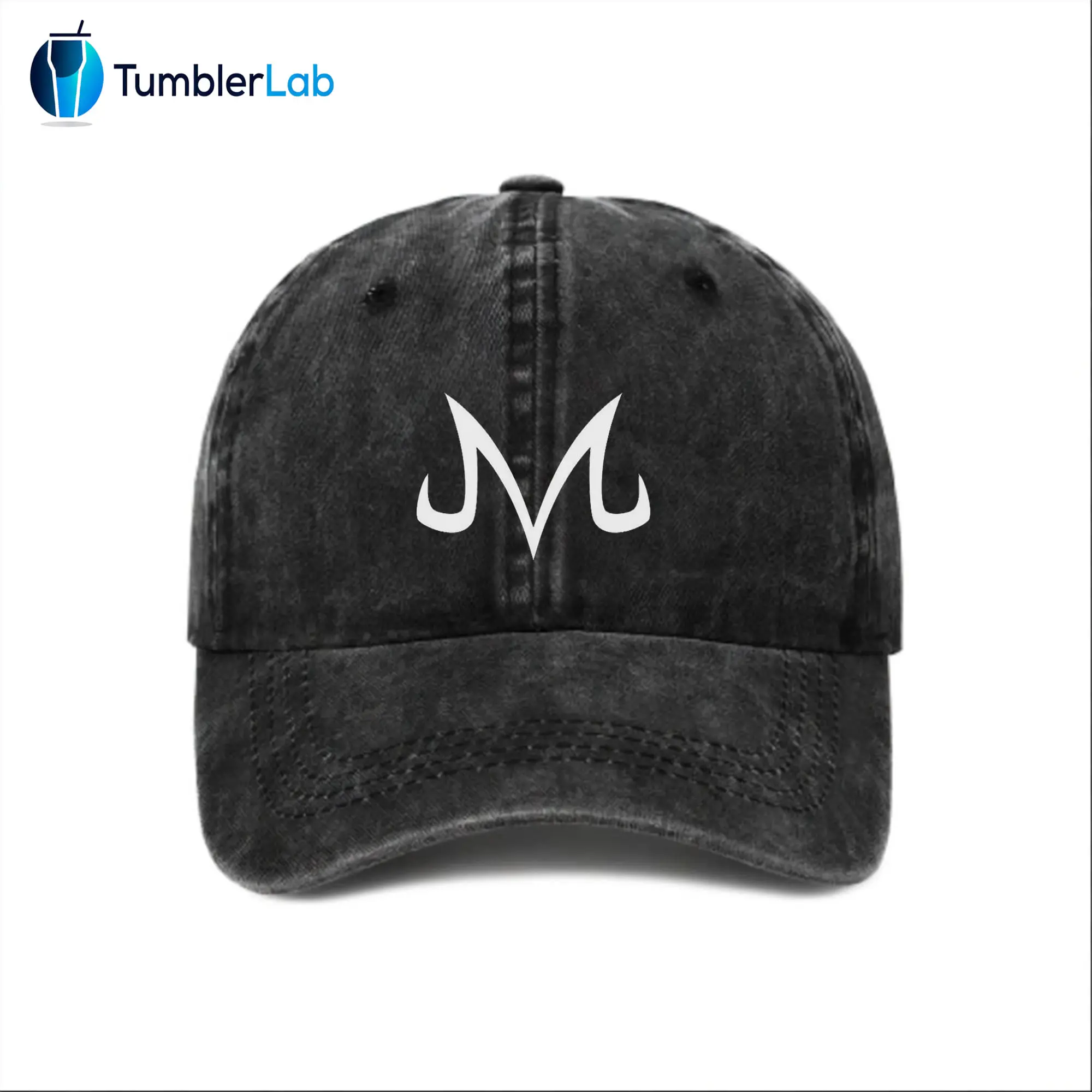 Unisex Vintage Washed Majin Vegeta Logo Baseball Cap 80s 90s Pattern Anime Hat Men Gift Snapback Fitted Vintage Denim Fabric Iconic Logo Heat Transfer Print Dragonball Detail