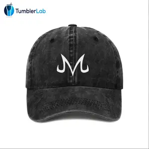 Unisex Vintage Washed Majin Vegeta Logo Baseball Cap 80s 90s Pattern Anime Hat Men Gift Snapback Fitted Vintage Denim Fabric Iconic Logo Heat Transfer Print Dragonball Detail
