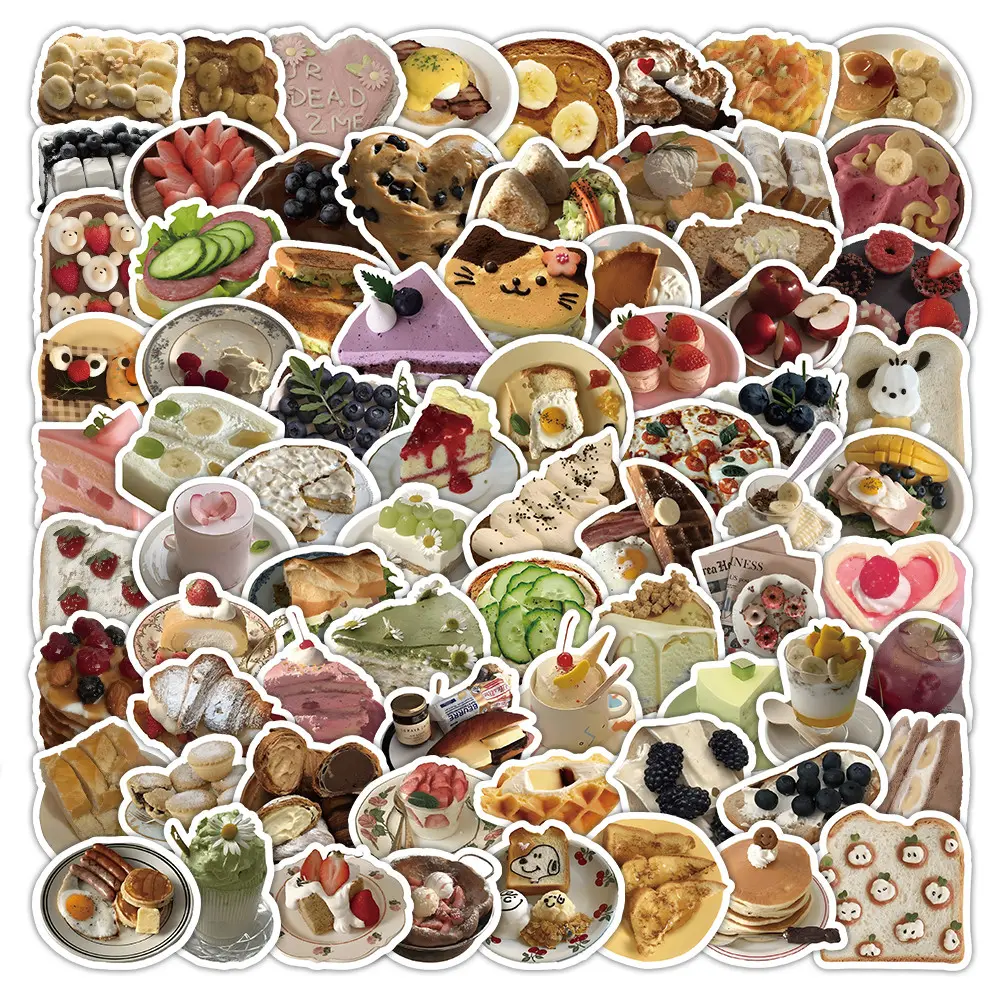 103 Pcs Realistic Food Stickers - Waterproof DIY Decor for Journal Water Bottle Phone