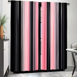 2 Piece Striped Print Curtains, Home Decoration Curtain, Fashionable Rod Pocket Window Drapes for Bedroom and Living Room, Easy Installation