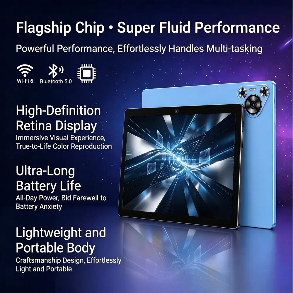 26 new 10.1-inch tablet with calling capabilities. The tablet supports SIM, TF card, WIFI function, Bluetooth function, 4GB RAM, 64GB ROM, dual cameras, Android 13, 6000mAh battery