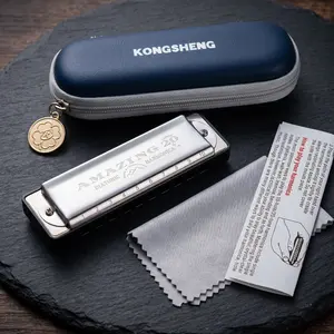 KONGSHENG AM20 10-Hole Diatonic Harmonica - Richter Tuning, Portable, Phosphor Bronze Reeds, ABS Comb, Bright Rich Sound, Durable Stainless Steel Covers, Perfect Gift for Harmonica Players