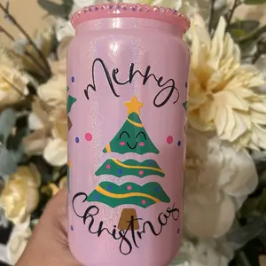 16oz Shimmer Glass Can with Straw and Lid