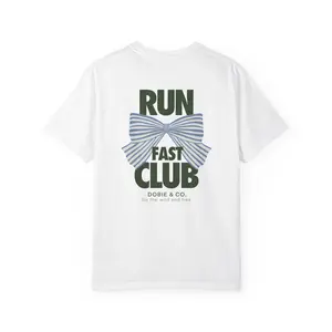 Dobie & Co. Run Fast Club Tee - 100% Ring-Spun US Cotton, Relaxed Fit, Double-Needle Stitching, Garment-Dyed, Short Sleeve, Machine Washable