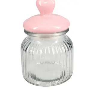 1x 4inx7in Valentine Heart Glass Container with Lids - Decorative Glass Container with Pink Lid, Perfect for Valentine's Day Gifts - Canister, Bottles-ONLY CLEAR JARS WITH PINK TOPS LEFT