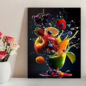Vibrant Abstract Fruit & Juice Canvas Art Print, less Wall Decor for Kitchen, Living Room, Bedroom, Office, and Bar