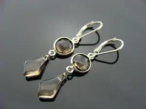 Smoky Quartz Earrings · Bezel Set · 925 Sterling Silver Leverbacks · Brown Gemstone Dangle Jewelry