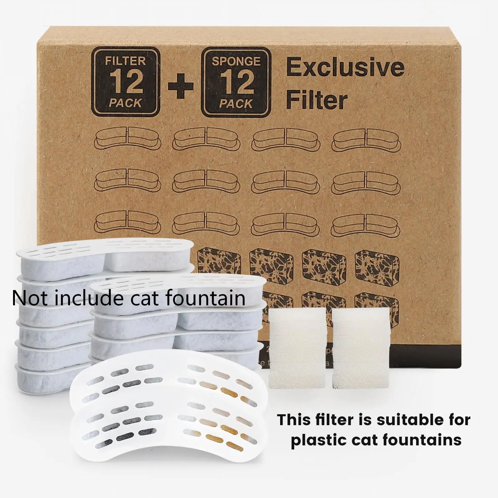 B13 Cat Drinking Fountain Filter Replacement Parts - 12 sets of filter kits and 12 sets of sponge kits. Only applicable to B13 plastic material cat drinking fountain products,Not for Other Brands of Products，Not Include Cat Fountain