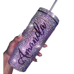 glass rhinestone 20oz tumbler, personaluzed custom tumbler with name. You pick colors
