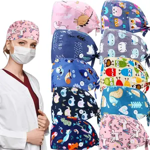 10 Pieces Women Scrub Caps Surgical Nurse Working Hats with Button and Sweatband Adjustable Elastic Nursing Bouffant Caps for Nurse CNA Dentist Gifts Multicolor