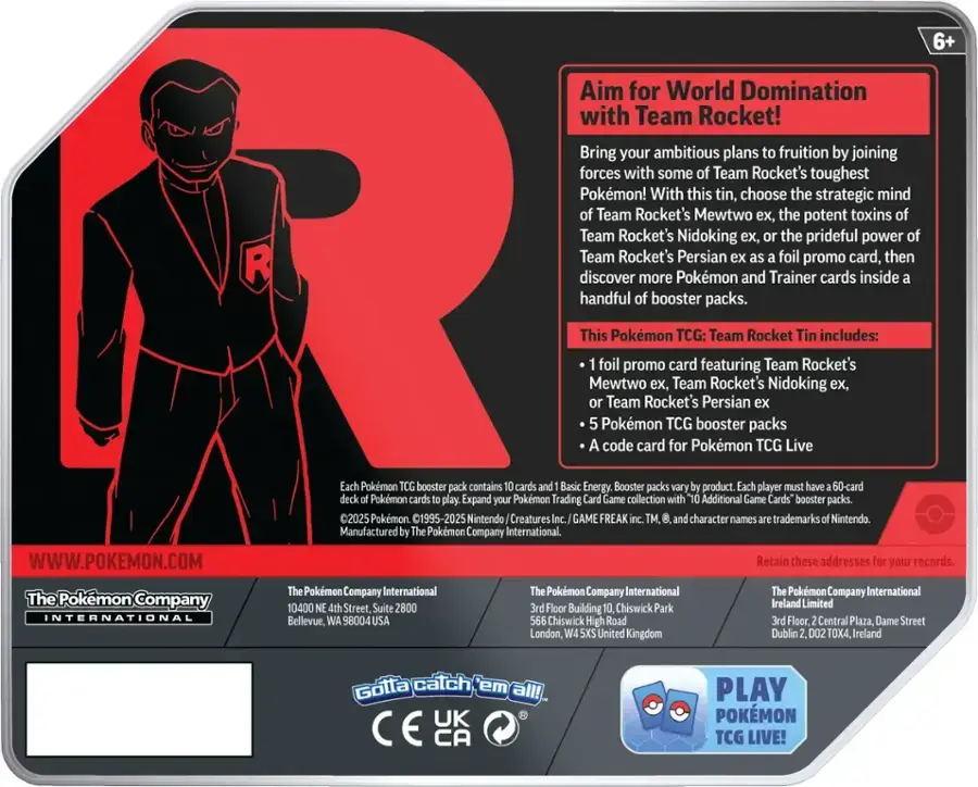 Pokmon TCG Team Rocket Tin - Includes 1 Foil Promo Card 5 Booster Packs & Code Card for Pokmon TCG Live - TikTok Shop Pokmon TCG Team Rocket Tin - Includes 1 Foil Promo Card 5 Booster Packs & Code Card for Pokmon TCG Live - TikTok Shop