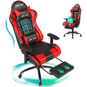 JONPONY Big and Tall 500LBS Gaming Chair, Ergonomic Design, Gamer Chair PU Leather with Footrest and Lumbar Support, High Back Office Chair Support 8 Hours Long Sitting,Red Computer Chair