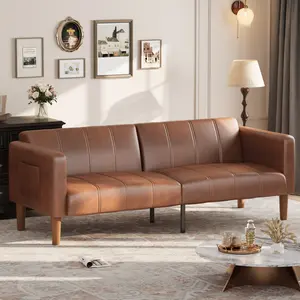 75 in Futon Sofa Bed, Convertible Sleeper, Faux Leather Small Couch, Loveseat, Mid-Century Modern Couch for Living Room, Bedroom