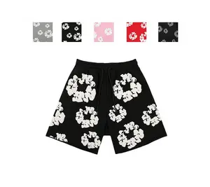 Denim Tears Y2K Unisex Harajuku Flower Puff Print Retro Trendy Outfit Sets for Men T-Shirt Shorts Outfit Gothic Street Trend Matching All-match