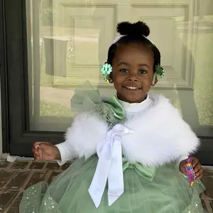 004 Pink Children Birthday Evening Party Dress Shawl Girls Clothes Wedding Guest Autumn White Wrap Shawls Winter Furry 1-14Y