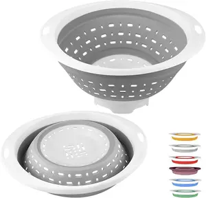 Collapsible Silicone Strainer & Colander 5 Quart BPA Free Dishwasher-Safe Light Grey with Available Colors for Utensils Supplies Kitchen