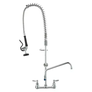 VEVOR Wall-Mounted Brass Kitchen Faucet, 36 Tall, 8 Installation Width, Includes 12 Rotating Spout and Pull-Down Sprayer, Suitable for Single, Double, or Triple Sinks