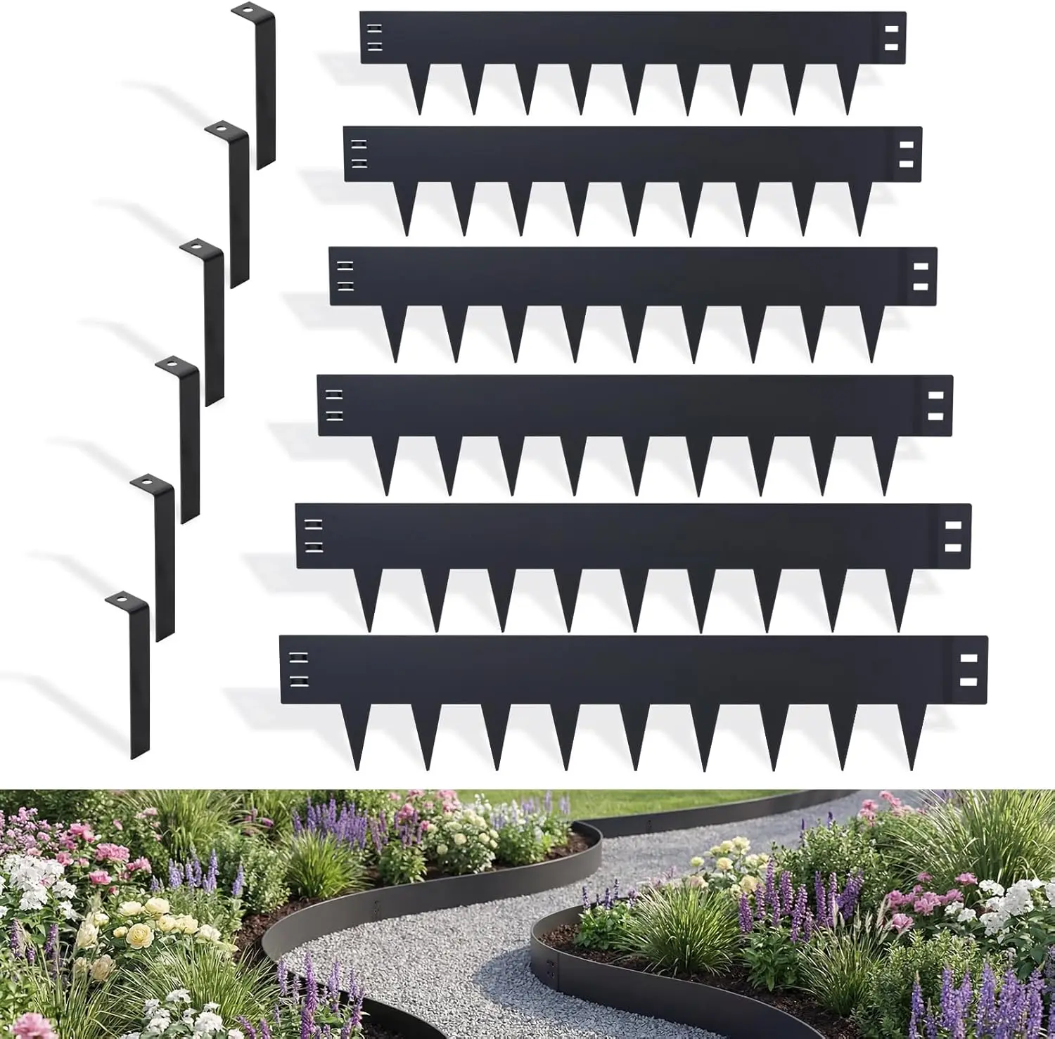 Steel Landscape Edging with Teeth– 40" Metal Edging for Landscaping with Stakes, Hammer-in Metal Landscaping Edging for Yard Pathway & Flower Beds – Lawn Edge for Garden Yard, Pathway, Divider, Lawn Design