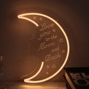 Crescent Moon Love Promise Neon Sign Warm Dimmable Light Home Decor & Gift