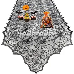 Halloween Lace Spider Web Table Runner, Wavy Edge Spider Design, Festival Party Table Decor, Restaurant Scene Setup Props