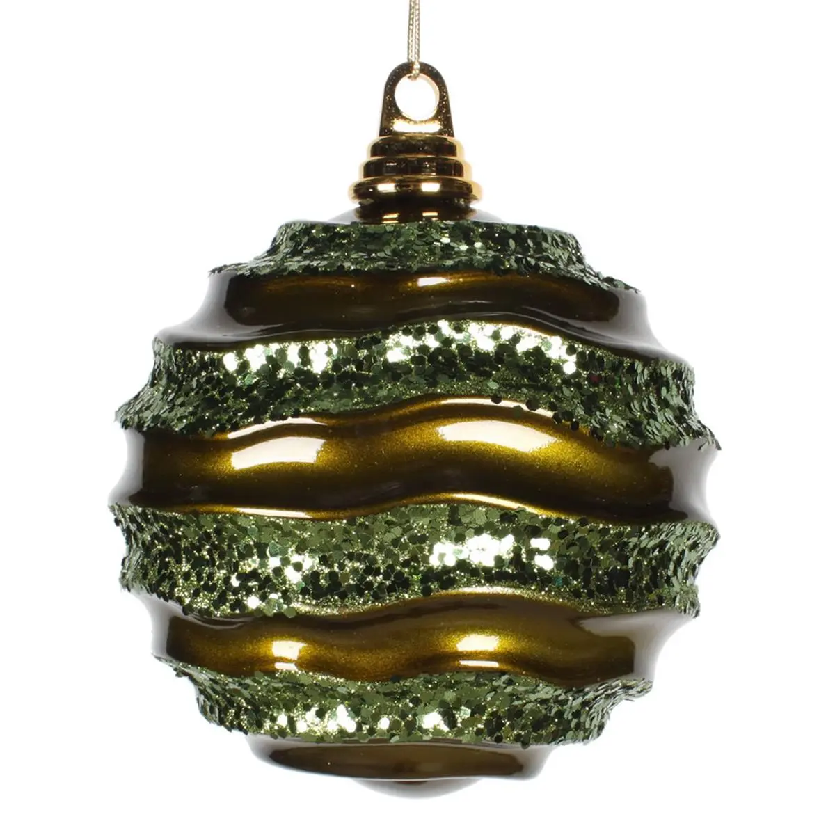 212 MAIN 6 in. Plastic Christmas Ornament Ball - Olive Candy Glitter Wave-Shape Festive Home Decoration, Colored Glitter Christmas Decor, Christmas Decorations