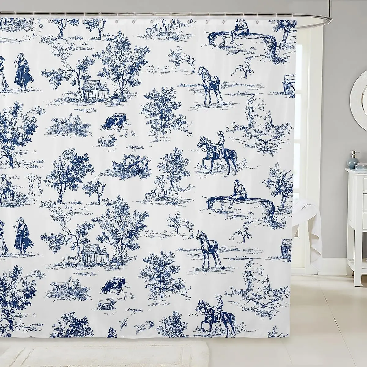 Kids Western Shower Curtain Horse Cowboy Bath Curtain Vintage French Country Bathroom Shower Curtain Set Rustic Bathroom Accessories Room Decor
