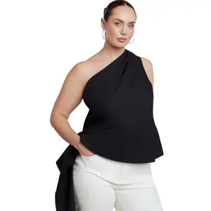 ELOQUII Women's Plus Size Asymmetrical Top With Flounce