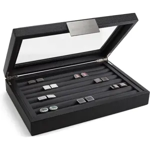 Cufflink Box for Men - Holds 70 Cufflinks - Luxury Display Jewelry Case Design - Metal Buckle Holder, Large Glass Top