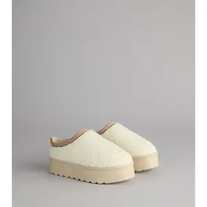 Cloud Club Faux Sherpa Platform Slippers