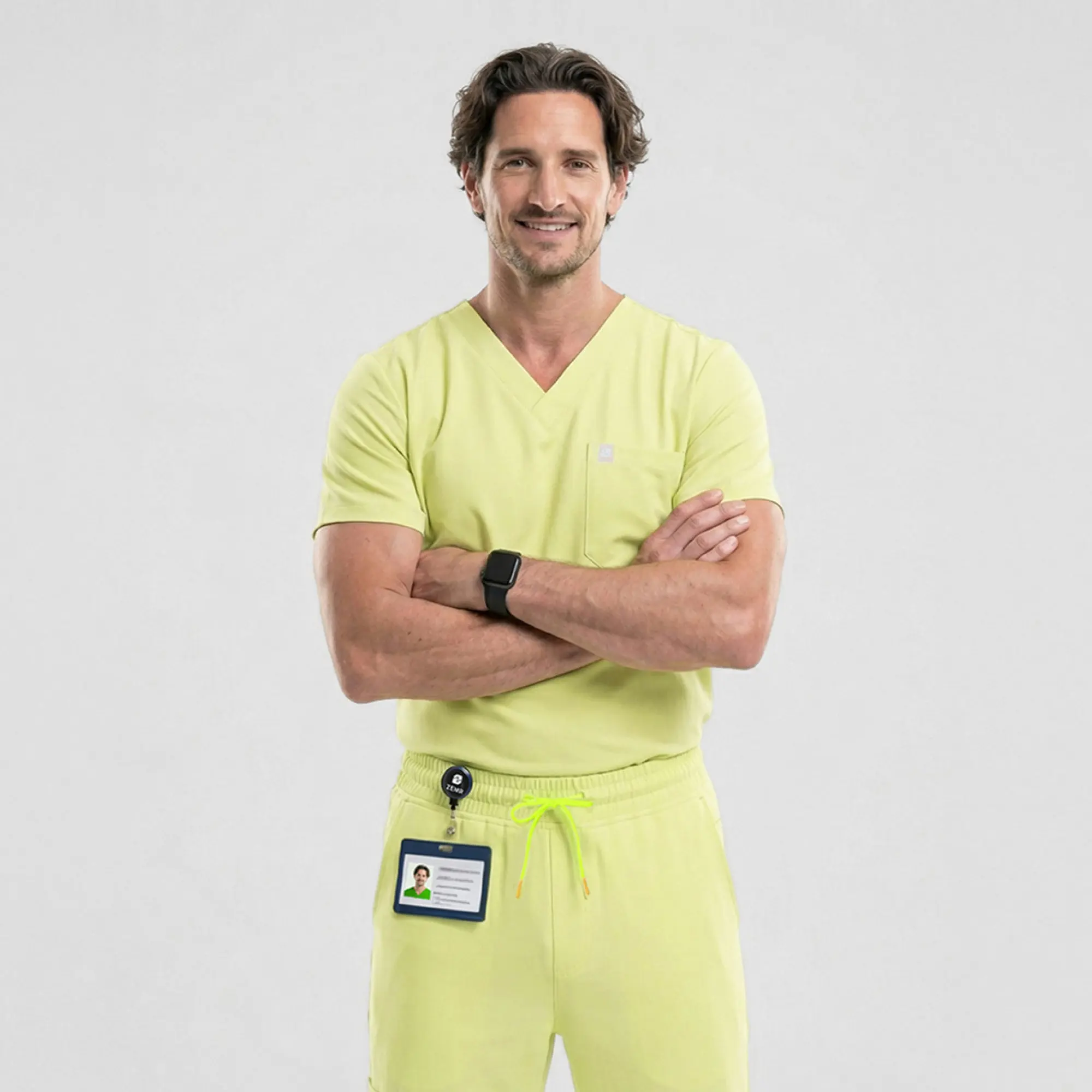 Zenir | Men's Single Pocket Scrub Top - Pineapple Yellow