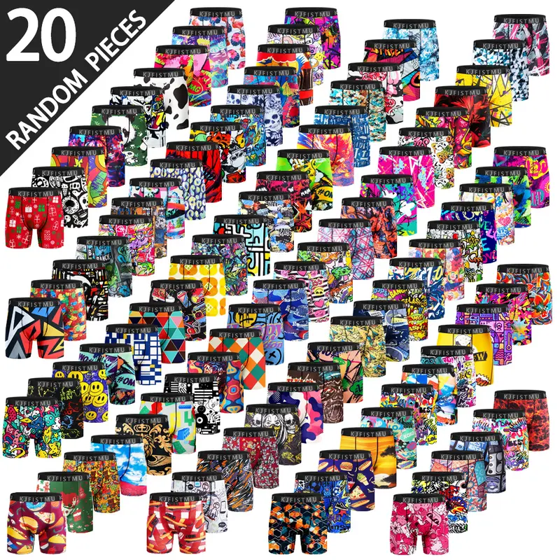 20-piece set of men's boxer briefs, trendy street style, moisture-wicking and breathable, multi-color combo pack, men's boxer briefs, anti-roll edges, multi-pack KJFISTMU Print Boxershorts