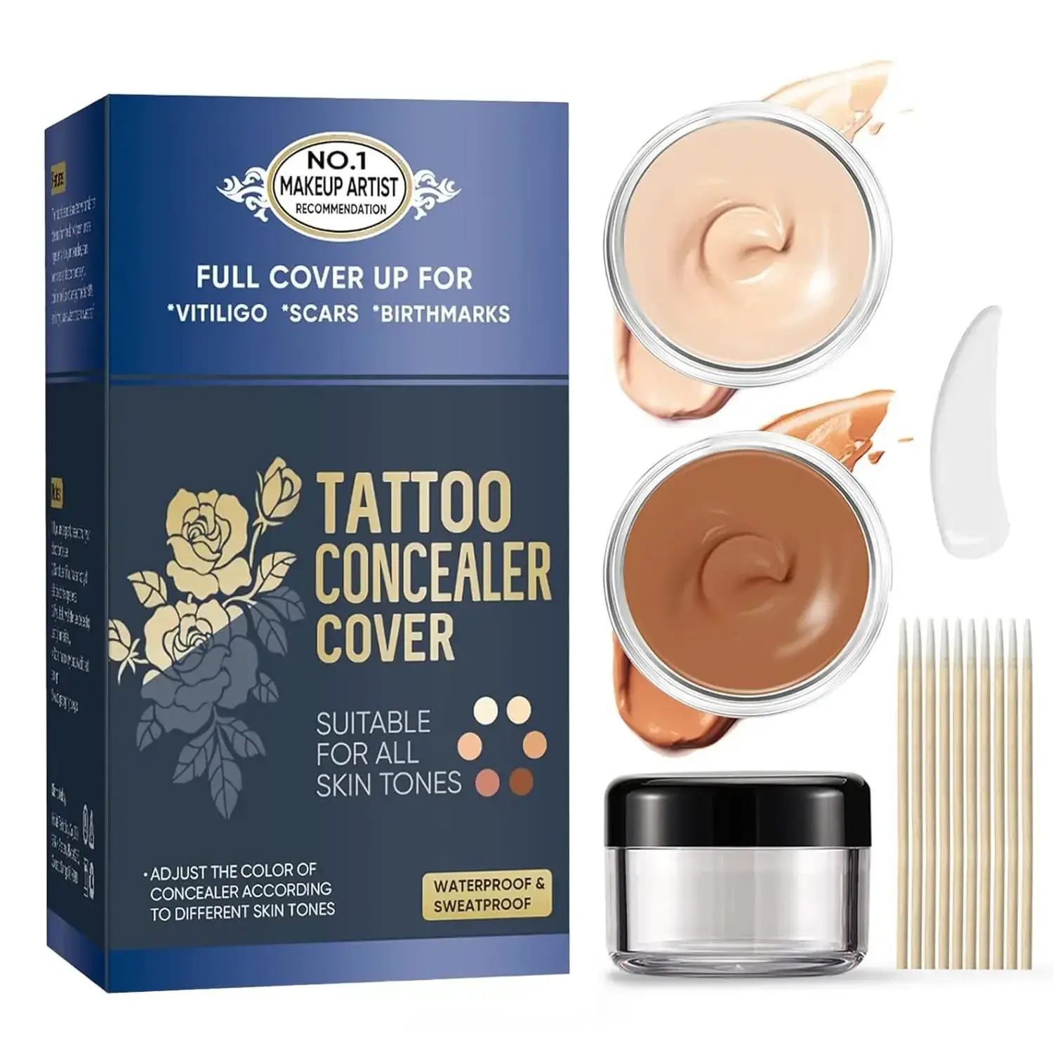 Tattoo Cover-Up Concealer Cream - Waterproof, Sweatproof Cosmetic for Scars, Spots - Long-Lasting, Strong Cover, Chemical-Free Formula for All Skin Tones & Types