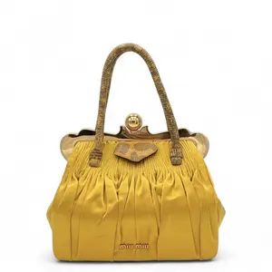 Pre-owned miu miu Leather tote bags Handbag Satin Yellow (tv1020m2)