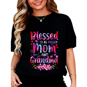 Cotton Mothers Day Blessed To Be Called Mom And Grandma Flowers TShirt