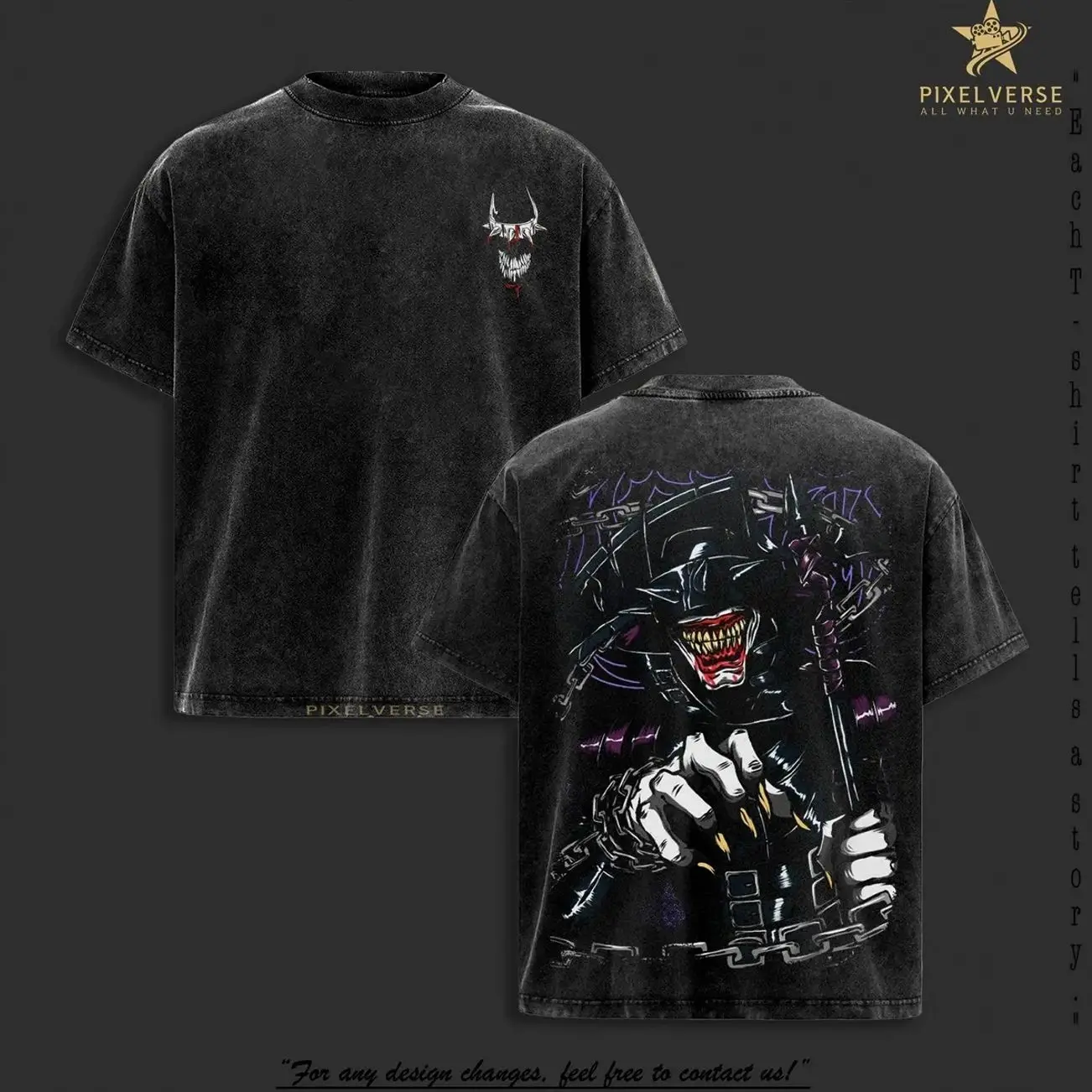 Menswear Apparel Dark Bat Knight Who Laughs Evil Vigilante Anime Style Classic Seamless Short-Sleeve V1 Black Gotham Vibes Streetwear Vintage Washed Graphic Unisex Oversized T-Shirt IEU, Shortsleeve