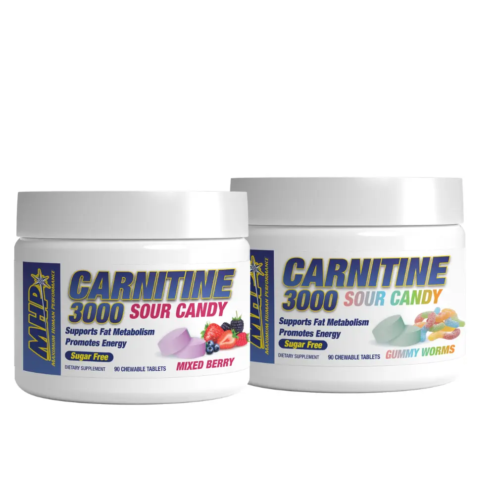 MHP Carnitine Sour Candy Chews - 3000mg - for Energy and Recovery Support Dietary Fitness Supplement 2 pack
