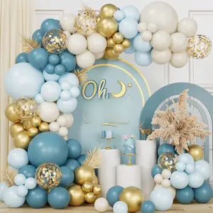 161 count Dusty Blue Balloon Garland Arch Kit, Fog Blue Royal Blue Sand White Metallic  Confetti Balloons for  Shower Wedding Engagement Anniversary Birthday Party Decorations