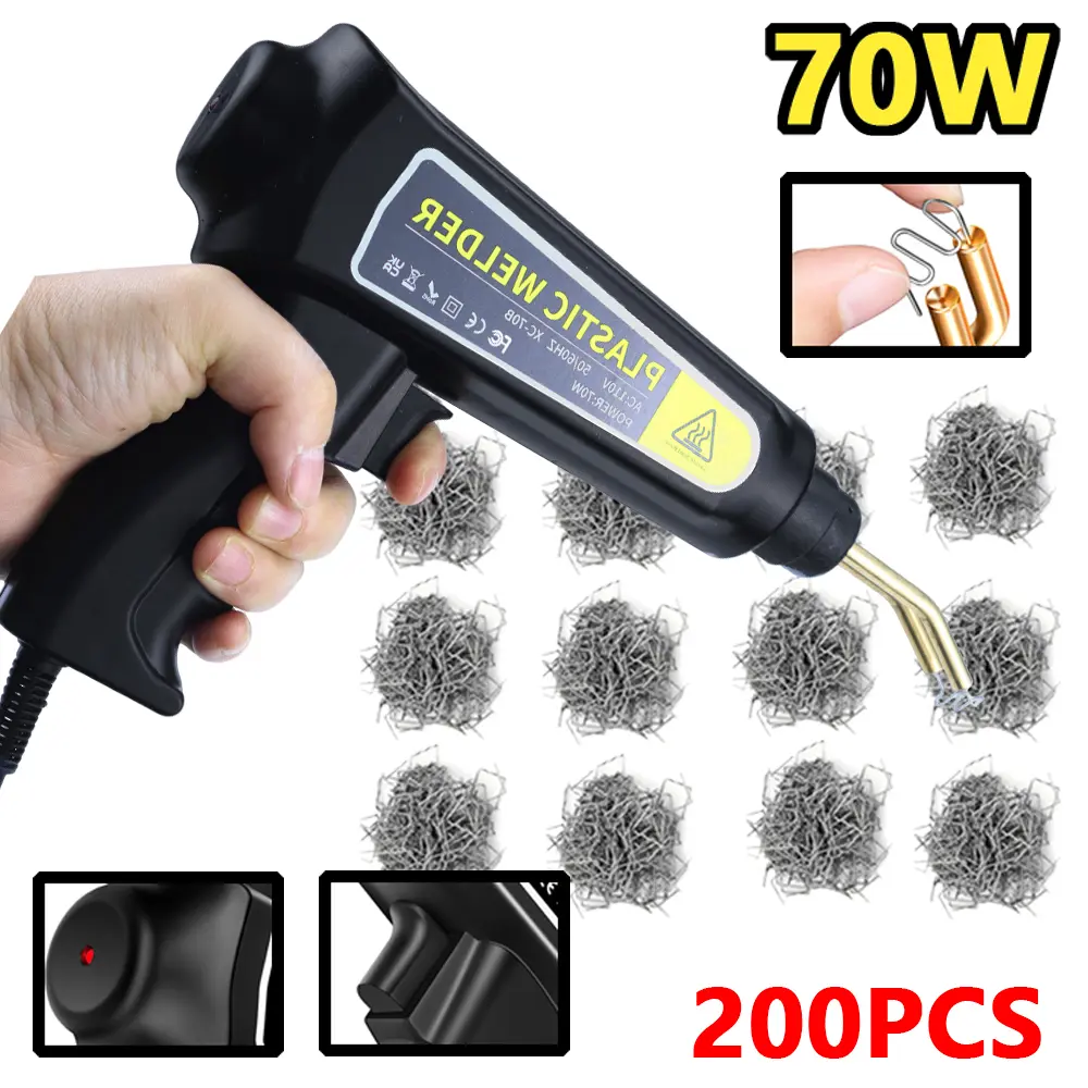 70W Hot Stapler Plastic Welder Gun with 200PCS Hot Staples, Portable Handheld Plastic Welding Repair Kit for Car Bumper, Headlight, Motorcycle Fairing, Household Plastic Crack Repair, DIY Auto Body Plastic Repair Tool