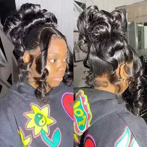 Bling Hair 360 Full HD Lace Frontal Wig Human Hair Long Wave Wigs Pre Plucked Transparent Lace Front Wig For Black Women Natural Color 180% Density 26 28Inch