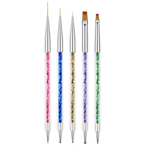 Nail Art Brushes, 5pcs Double-Ended Acrylic Nail Brush Including 7/9/11mm Nail Liner Brush Flat Brushes and Nail Dotting Tools for Nail Art Design