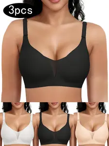 3-Pack Women's Jelly Bras, Comfortable Medium Wireless Support, Seamless Non-Wired Design, Daily Wear, Anti-Drop Sleeping Bra for Maximum Comfort, Everyday Essential Bra