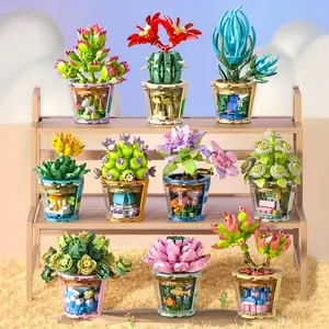 Mini Potted Flower Stem Building Blocks, 1 Box Potted Succulent Building Blocks, Assembling Blocks Toys for Kids and Adults, Flower Building Block Home Decor