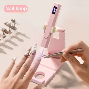 Rechargeable and foldable ultraviolet nail lamp, portable mini LED liquid nail dryer (with LCD display), adjustable stand handheld ultraviolet nail lamp, fast-curing nail lamp suitable for home nail salons