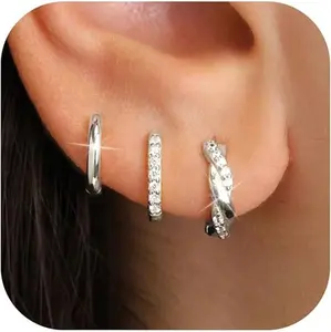 Mother Day Gift 925 Sterling Silver Hoop Earrings for Women, Silver Small Hoop Earrings for Women Stack Sets for Multiple Piercing Trendy Jewelry