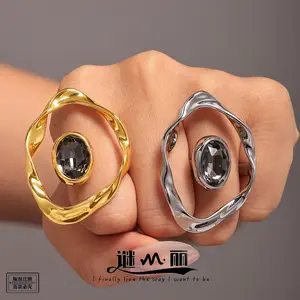 Czech zircon big diamond special-shaped big round exaggerated copper plating ring No. 7